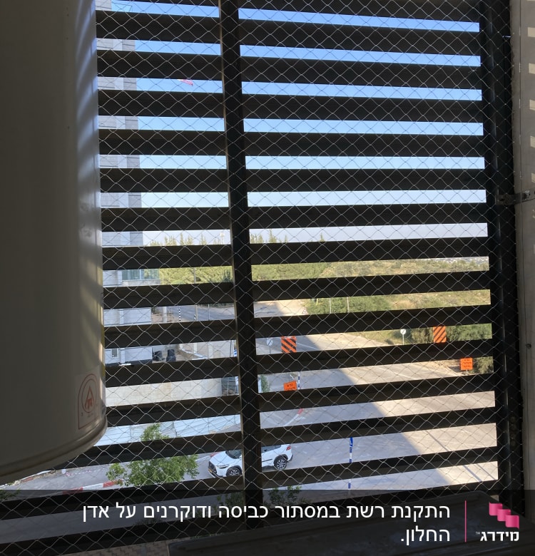 רשת מתכת על חלון למניעת כניסת יונים